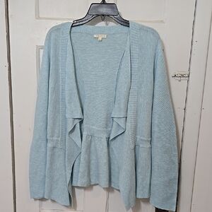 Eileen FISHER 100% ORGANIC COTTON Light Blue Open Front Sweater CARDIGAN MEDIUM